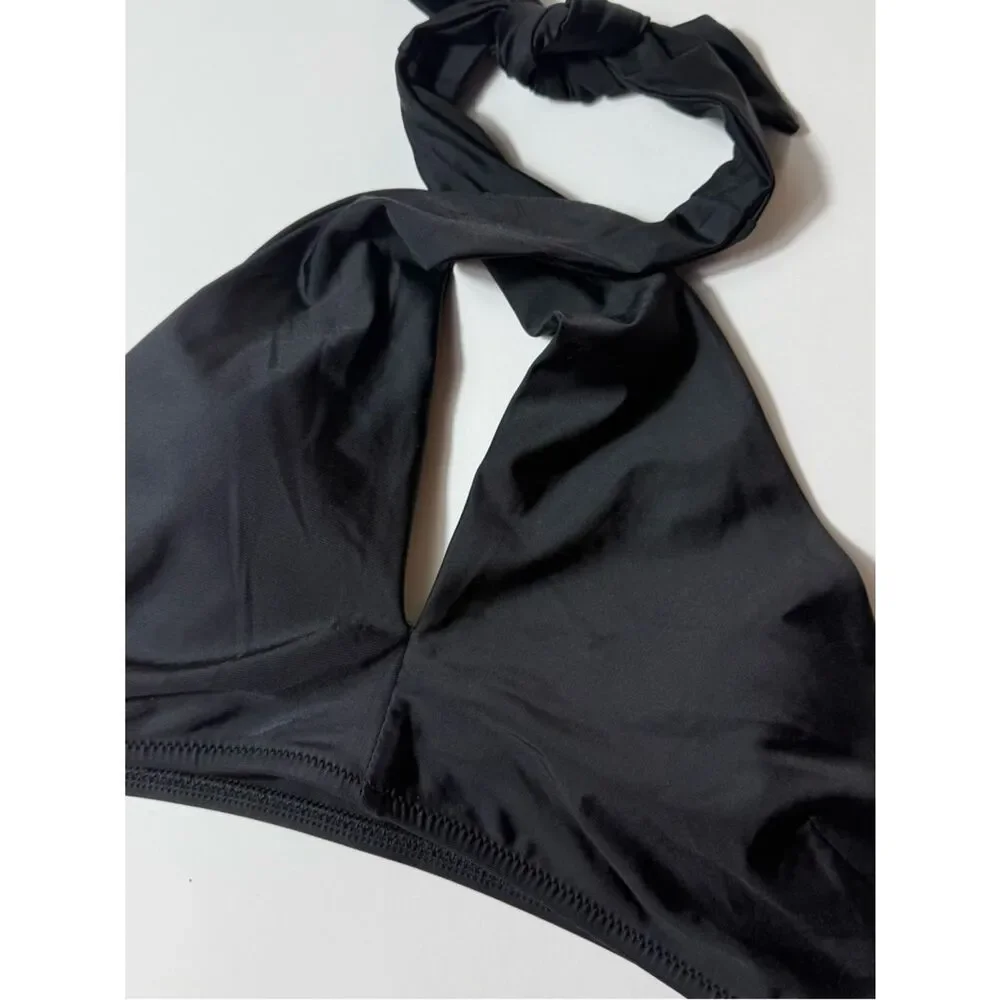 Aerie NWT Black Crossover Halter Bikini Top Size M